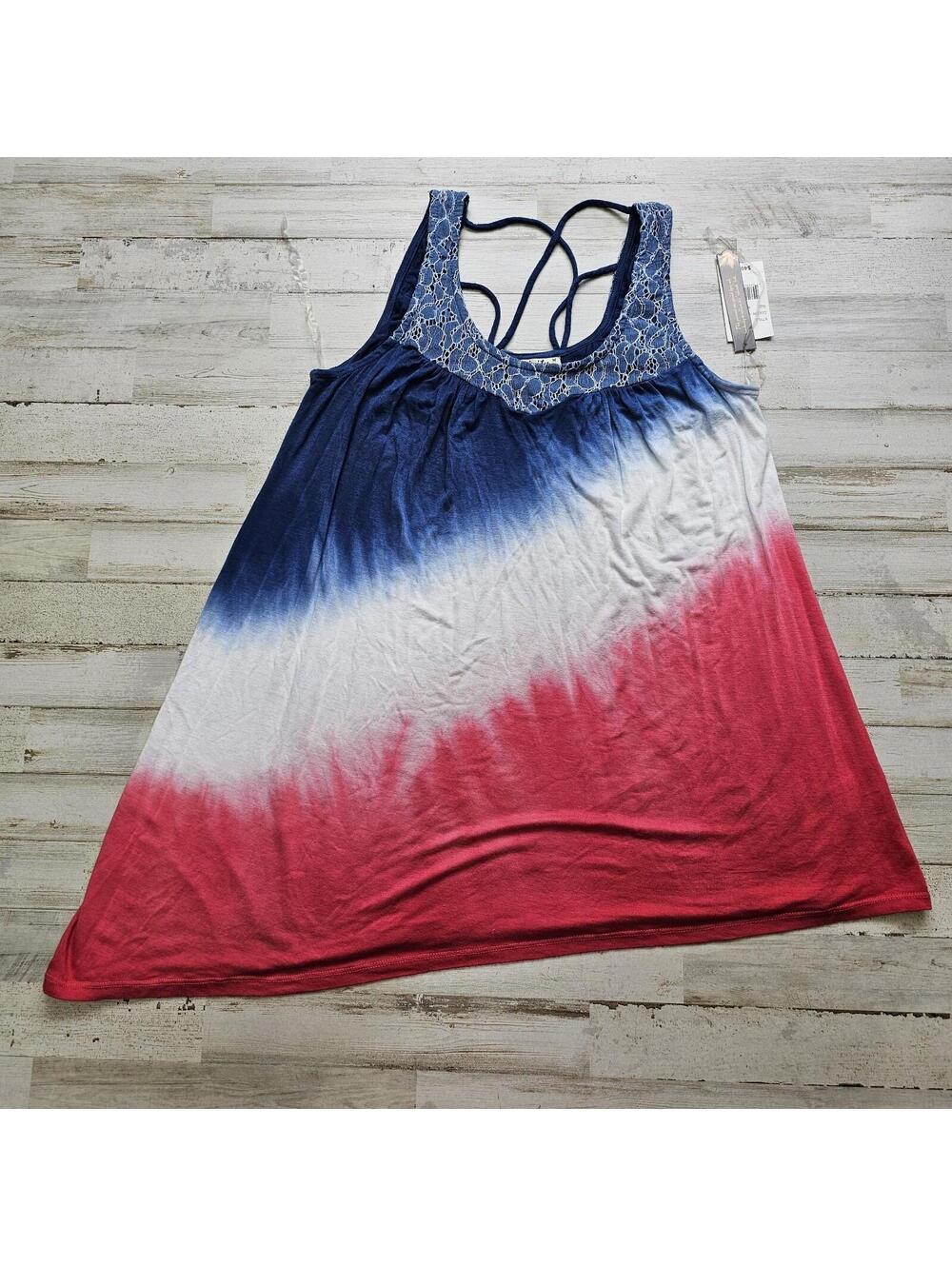 Unity World Wear Ombre Tie Dye Tank Top Women's Lightweight Top Size M Patriotic